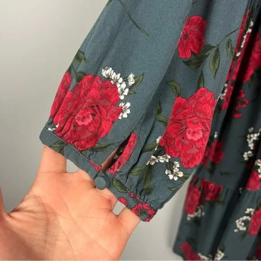 Torrid Florla Mini Challis Skater Dress Slate Gray Red Size 3X - Picture 11 of 12